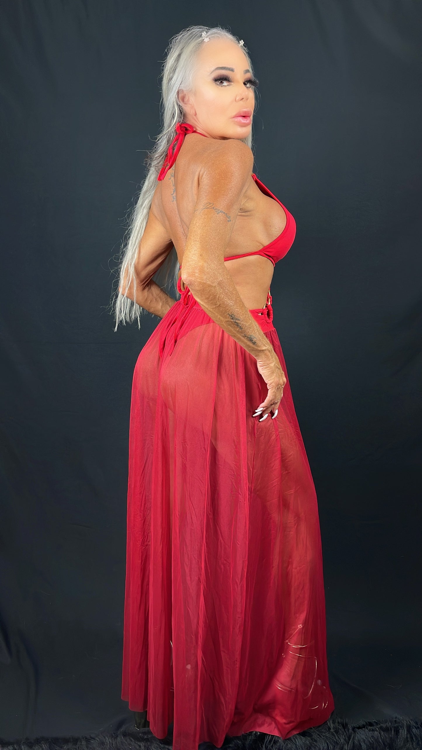 Red Cut Out Beach Dress